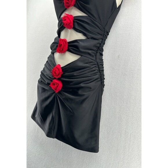 Delfi Collective Shay Short Dress Size XS Black Mini Cutout Red Rose Rosette NWT - Picture 6 of 11